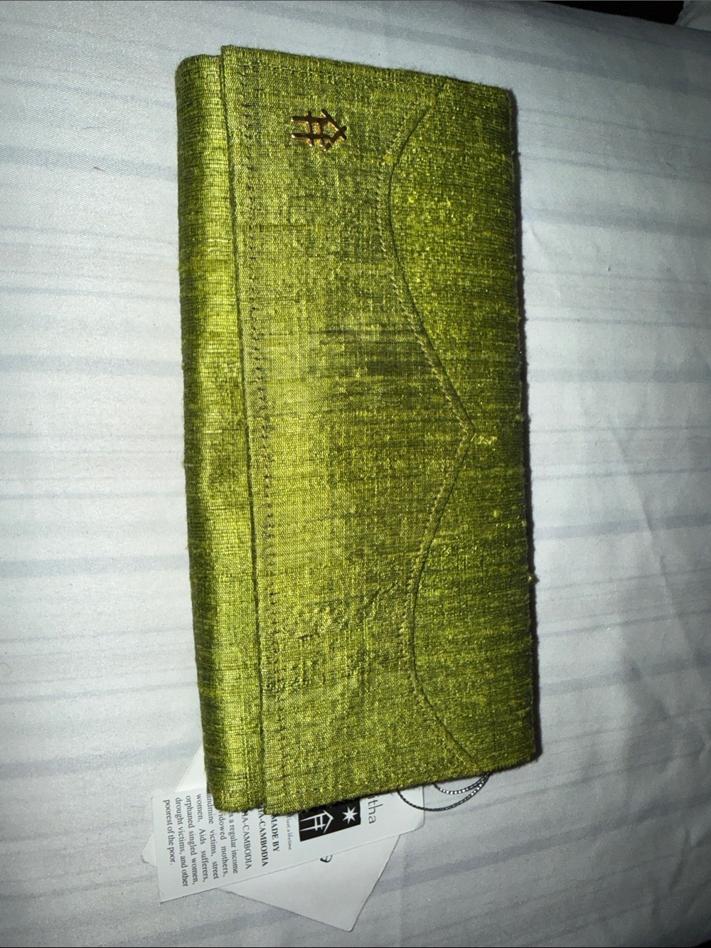 Tabitha Olive Green Woven Clutch with Gold Logo